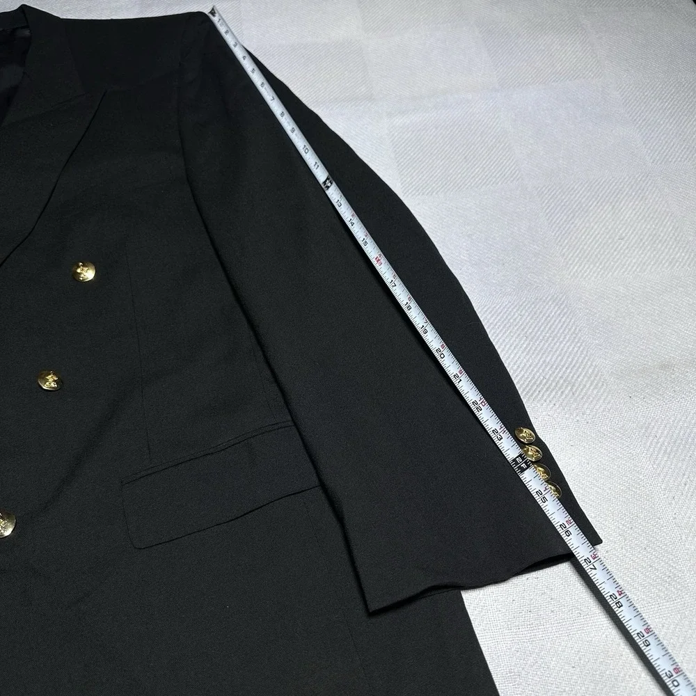 Vintage Austin Reed Blazer Mens 46L‎ Gold Button Double Breasted Black Wool